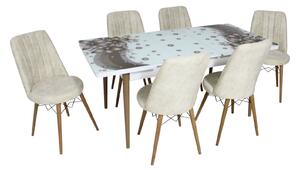 Set masă extensibilă Amaryllis Brown cu 6 scaune Apollo Crem