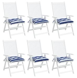 Perne de scaun, 6 buc., albastru&alb, 40x40x7 cm, textil, dungi