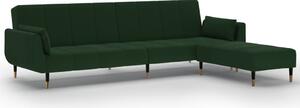 Canapea extensibilă 2 loc. taburet/2 perne catifea verde închis