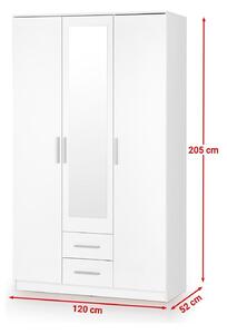 Dulap LIMA S-3, alb/oglinda, 120x52x205 cm