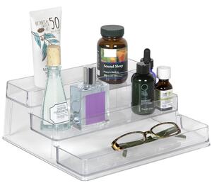 Etajera Pufo pentru prezentare si organizare medicamente si produse de make-up in trepte, 3 niveluri, 25.5 x 23.5 cm, transparent