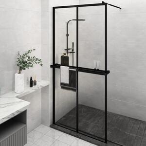 Paravan duș walk-in cu raft negru 118x195cm sticlă ESG/aluminiu