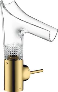 Baterie lavoar baie auriu lucios sticla transparenta cu ventil inclus Hansgrohe Axor Starck V 140 Diamond Cut Auriu lucios/sticla transparenta