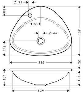 Lavoar baie incastrat alb 59 cm, asimetric, Hansgrohe Axor Massaud