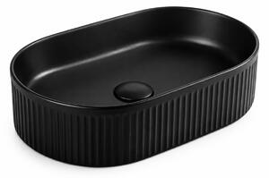 Lavoar pe blat negru mat riflat, ceramica sanitara, oval, fara orificiu pentru baterie