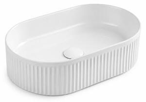 Lavoar pe blat alb riflat, ceramica sanitara, oval, fara orificiu pentru baterie