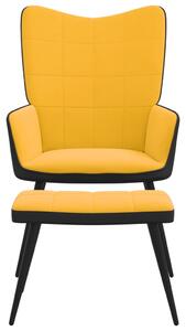 Scaun de relaxare cu taburet, galben muștar, catifea și PVC