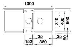 Blanco Adira 6 S, chiuveta silgranit 1000x500x200 mm, 1,5 camere, tartufo, BLA-527607