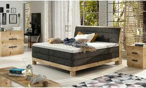 Pat lemn cu tablie tapitata DONNA 160x200, stofa catifelata bej - Shan