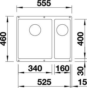 Blanco Subline 340/160-U, chiuveta silgranit sub blat 555x460x190 mm, chiuveta stanga, 1,5 camere, antracit, BLA-523548