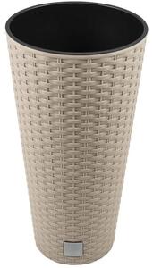 Ghiveci decorativ de flori, Prosperplast, Rato, imitatie ratan, rotund, inalt, cafeniu, 25x47.6 cm