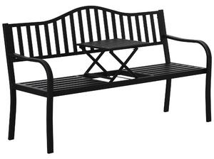 Bancă de Grădină Outsunny din Metal cu Măsuță Centrală Retractabilă, Bancă Loveseat pentru Terasă cu Șezut și Spătar cu Șipci, pentru 2–3 Persoane, Neagră | Aosom Romania