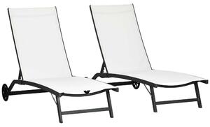 Outsunny Set de 2 Șezlonguri Rabatabile pe 5 Niveluri, Șezlonguri din Aluminiu și Țesătură Respirabilă, 66x165x102 cm, Albastru | Aosom Romania