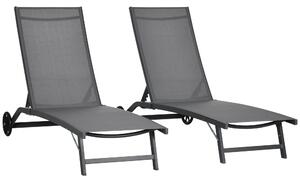 Outsunny Set de 2 Șezlonguri Rabatabile pe 5 Niveluri, Șezlonguri din Aluminiu și Țesătură Respirabilă, 66x165x102 cm, Albastru | Aosom Romania