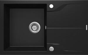 Deante Andante Flush, chiuvetă din granit 780x490x194 mm, 3,5" + sifon care economisește spațiu, 1 cameră, negru, ZQN_N11F