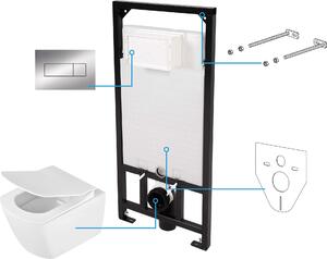 Deante Anemon Zero, set 6 în 1 suspendat pe perete, vas de toaletă + scaun + cadru + buton cromat, CDZS6ZPW