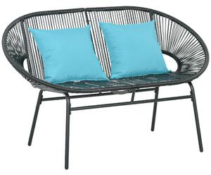 Outsunny Bancă de grădină cu 2 locuri din metal și sfoară din rășină cu 2 perne - dim. 132L x 72l x 83Î cm - negru | Aosom Romania