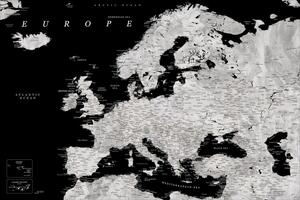 XXL Poster Blursbyai - Black and grey detailed map of Europe, (120 x 80 cm)