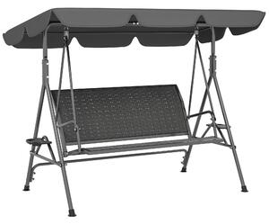 Outsunny Leagăn de Grădină 3 Locuri din Ratan PE cu Acoperiș Reglabil și Suporturi pentru Pahare, Leagăn de Exterior cu Cadru din Oțel, Capacitate 320 kg, 204x112x150 cm, Gri | Aosom Romania