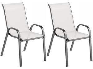Outsunny Set de 2 Scaune de Exterior pentru Masă, Scaune Stivuibile cu Spătar Înalt, Șezut din Plasă Respirabilă pentru Grădină, Terasă, Gri Deschis | Aosom Romania