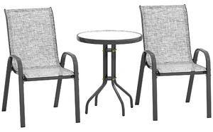 Outsunny Set Mobilier de Grădină din 3 Piese cu Scaune Suprapozabile și Masă din Sticlă, 54x71x93 cm, Gri Închis | Aosom Romania