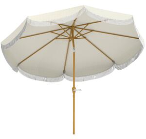 Outsunny Umbrelă Boho de Ø2.7 m pentru Exterior cu Protecție UV30+, Manivelă Manuală și Acoperiș Dublu cu Franjuri Bej | Aosom Romania