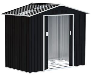 Outsunny Magazie de grădină metalică 2,77 m², 213 x 130 x 185 cm cu fundație, uși culisante, gri închis | Aosom Romania