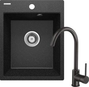 Deante Corio, chiuveta granit cu 1 camera 500x400x211mm + robinet chiuveta negru, grafit, DEA-ZRCB2103