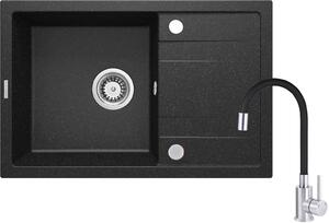 Deante Corio, chiuveta blat granit 670x440x175 mm + baterie chiuveta cu brat flexibil crom-negru + 3.5" + sifon de economisire a spatiului, 1 camera,…