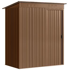 Outsunny Căsuță de Grădină 1.37m² din Metal, Montaj Ușor, Căsuță pentru Unelte de Grădină cu Orificii de Aerisire, Ușă Glisantă, Acoperiș Înclinat și Mănuși, 159x106x181 cm, Maro | Aosom Romania