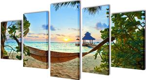 Set tablouri din pânză cu imprimeu plajă cu nisip și hamac, 100 x 50 cm