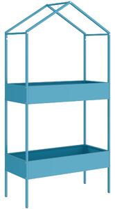 Outsunny Suport Ghivece pe 2 Niveluri din Metal în Formă de Casă, Raft pentru Plante cu Cârlig pentru Interior și Exterior, 75x35x150 cm, Verde Albastru | Aosom Romania