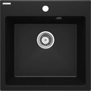 Deante Evora, chiuveta granit cu 1 camera 500x500x216 mm, negru mat, DEA-ZQJ_N103