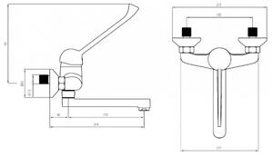 Clinica Deante Joko, baterie lavoar montată pe perete 150 mm cu pârghie medicală, crom, BOJ_050C