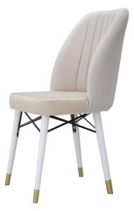 Set 2 scaune tapitate cu stofa si picioare din lemn Bella Velvet Crem / Alb / Auriu, l50xA49xH92,5 cm