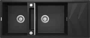 Deante Magnetic, chiuvetă cu 2 camere din granit cu scurgere 1160x500x224 mm, grafit metalic, DEA-ZRM_G213
