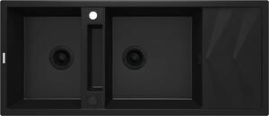 Deante Magnetic, chiuvetă din granit cu 2 camere cu scurgere 1160x500x224 mm, negru mat, DEA-ZRM_N213