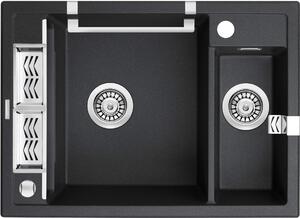 Deante Magnetic, chiuveta blat granit 690x500x219 mm, 3.5" + sifon care economisește spațiu, 1.5 camere, grafit metalic, ZRM_G503