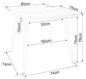 Masa de dining RION 80x80 cm cu blat ceramic, marmura neagra