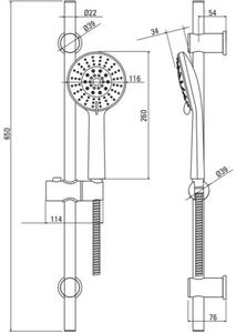 Deante Neo Joko, coloană de duș 65 cm cu cap manual cu 5 funcții + furtun din oțel inoxidabil împletit, crom, NBJ_05JK