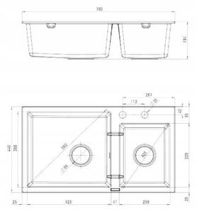 Deante Piva, chiuveta granit 2 camere 780x440x180 mm, nisip, DEA-ZQI_7203