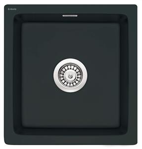 Deante Sabor, chiuveta ceramica 475x450x215 mm B/O + sifon cu economie de spatiu, 1 camera, negru mat, ZCB_N103