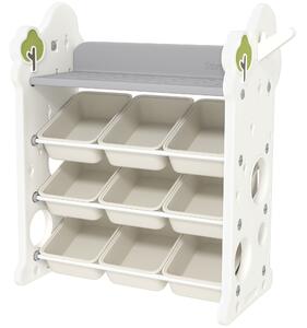 AIYAPLAY Etajeră pentru Copii, Organizator de Depozitare Jucării cu 4 Niveluri și 9 Coșuri, 77x42x94 cm, Crem Alb | Aosom Romania