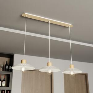 EMIBIG LIGHTING Lampă suspendată Kobe, trei lumini, oțel, lemn, alb, reglabil, Alb, Camera de zi / sufragerie, Metal