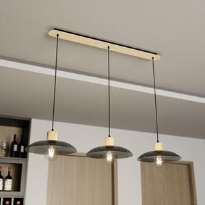 EMIBIG LIGHTING Lampă suspendată Kobe, 3 becuri, oțel, lemn, negru, reglabil, Negru, Camera de zi / sufragerie, Metal