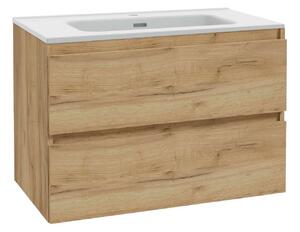 Kielle Nefia - Dulap cu lavoar, 80x55x46 cm, 2 sertare, stejar auriu 50027S821