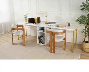 Birou TWIN, alb/auriu, PAL melaminat/metal, 240x60x74 cm