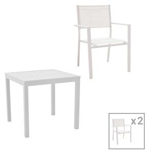 Set de 3 buc masa si scaune de gradina Kliton Moly aluminiu alb 80x80x74 cm