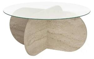 Masuta cafea AERIS, travertin, PAL/sticla, 75x75x35 cm