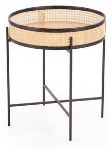 Masuta cafea LANIPA, negru/stejar natural, ratan/otel, 50x50x55 cm